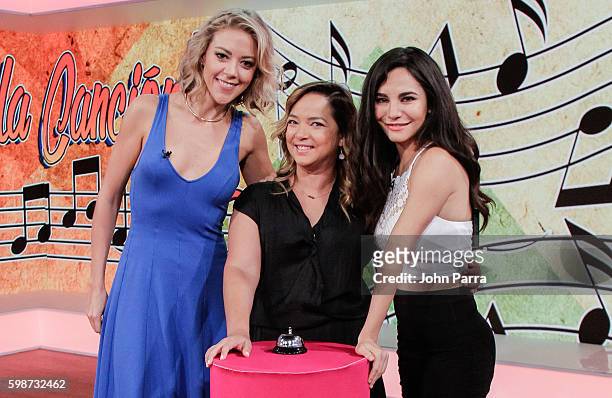 Fernanda Castillo, Adamari Lopez and Martha Higareda are seen on The Set Of Telemundo's "Un Nuevo Dia" to promote "No Manches Frida" at Telemundo...