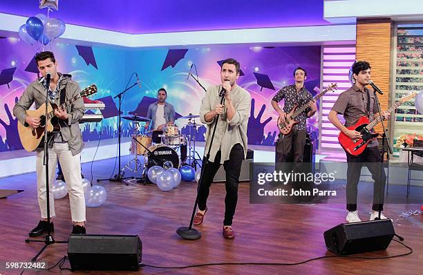 Lead Singer Jess Alberto Navarro Rosas of the band Reik performs on The Set Of Telemundo's "Un Nuevo Dia" to promote "No Manches Frida" at Telemundo...