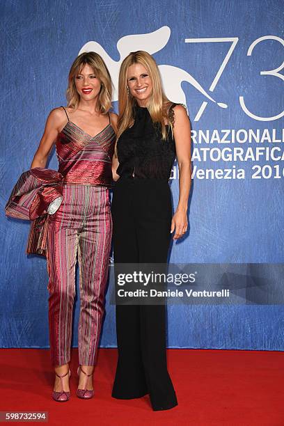 Michelle Hunziker and Gaia Trussardi attend the premiere of 'Franca: Chaos And Creation' during the 73rd Venice Film Festival at Sala Giardino on...