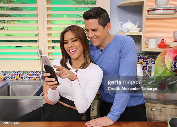 Francisca Lachapel and Alejandro Chaban are seen on the set of 'Despierta America' at Univision Studios on September 2, 2016 in Miami, Florida.