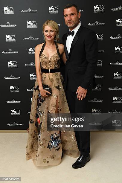 Actor Liev Schreiber poses with his wife Naomi Watts for a portrait in the Jaeger-LeCoultre lounge before he receives the Visionary Talent Award next...