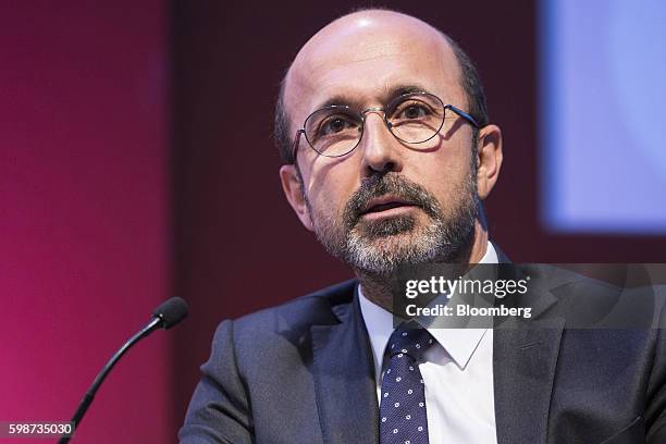 Umit Leblebici, chief executive officer of Turk Ekonomi Bankasi AS , speaks on a panel during the BloombergHT investor conference in Istanbul,...