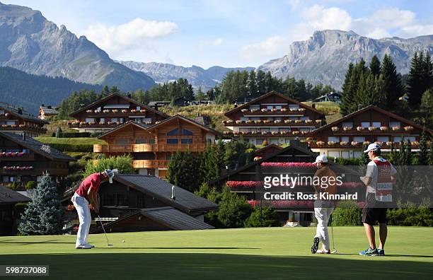 Danny Willett of England putts on the 14th hole during the second round of the Omega European Masters at Crans-sur-Sierre Golf Club on September 2,...
