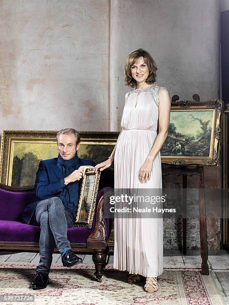 Fine art specialist Phillip Mould and tv presenter Fiona Bruce are photographed for the Daily Mail on July 5, 2016 in London, England.