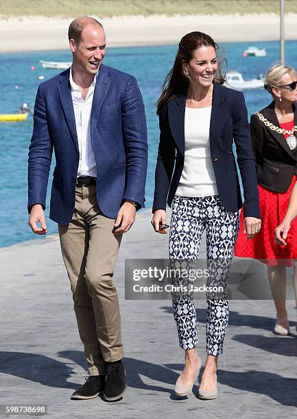 Prince William, Duke of Cambridge and Catherine, Duchess of Cambridge visit the Island of St Martin's in the Scilly Isles on September 2, 2016 in St...