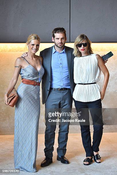 Michelle Hunziker, Tomaso Trussardi and Gaia Trussardi are seen during the 73rd Venice Film Festival on September 2, 2016 in Venice, Italy.