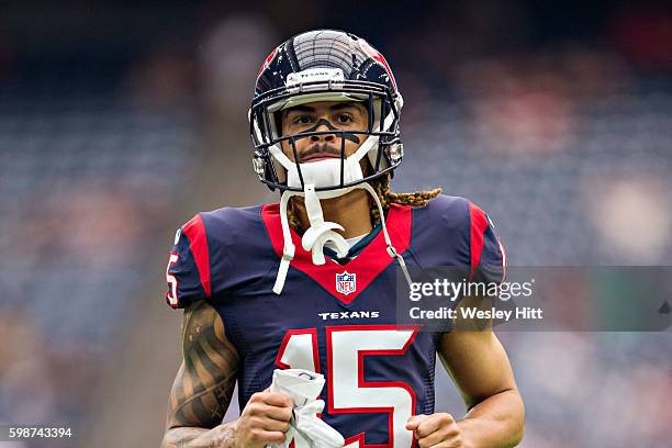 Jay Prosch of the Houston Texans warms up before a preseason game against the Arizona Cardinals at NRG Stadium on August 28, 2016 in Houston, Texas....