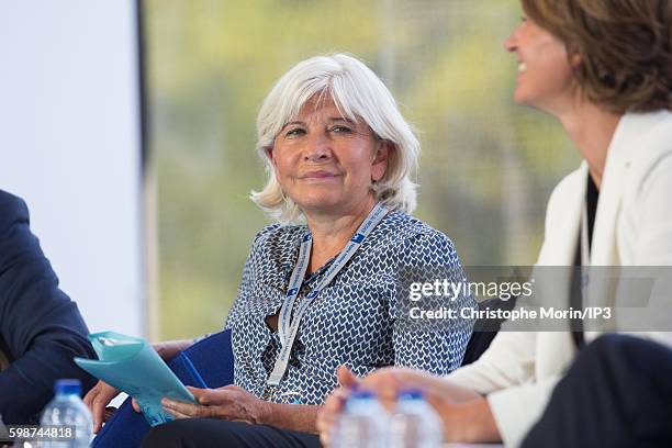 French Ambassador for Negociations Climate Change Laurence Tubiana, attends a conference at the Summer University of Medef, the French employers...