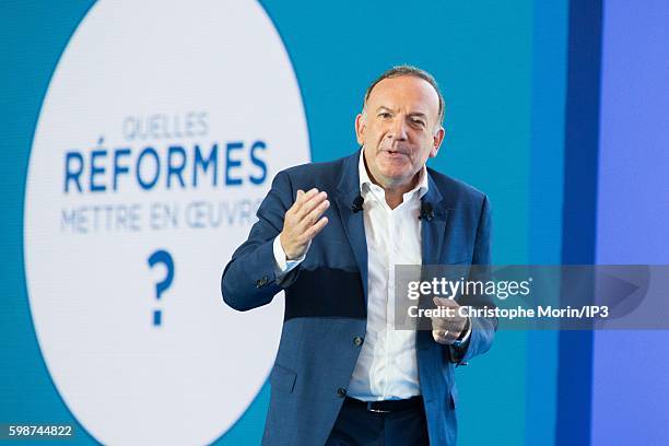 President of the French employers federation Medef, Pierre Gattaz, speaks at the opening of the Summer University of his organization on August 30,...