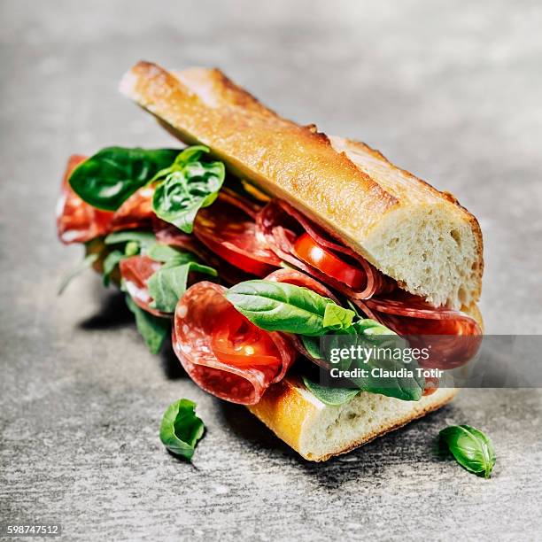 salami sandwich - french bread stock pictures, royalty-free photos & images