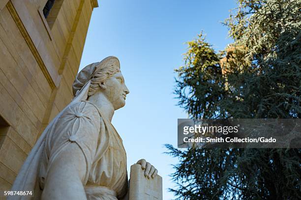 Detail view of statue at entrance to Cantor Arts Center, formerly the Leland Stanford Junior Museum, on the campus of Stanford University in the...