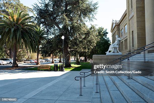 Stairs at entrance to Cantor Arts Center, formerly the Leland Stanford Junior Museum, on the campus of Stanford University in the Silicon Valley town...