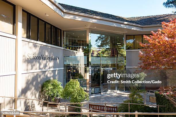 Headquarters of high-tech commercial bank Silicon Valley Bank, on Sand Hill Road in the Silicon Valley town of Menlo Park, California, August 25,...