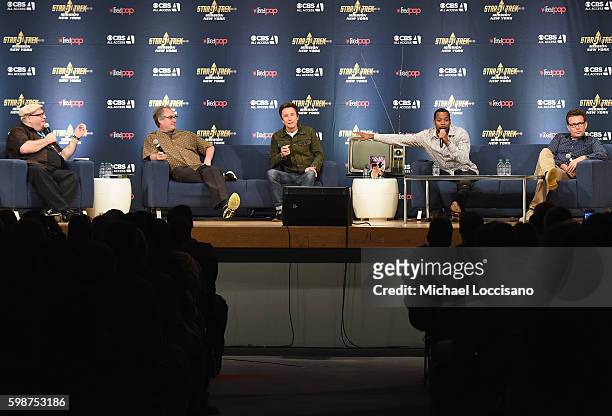 Moderator, film critic Jordan Hoffman, and actors John Billingsley, Dominic Keating, Anthony Montgomery and Connor Trinneer from Star Trek:...