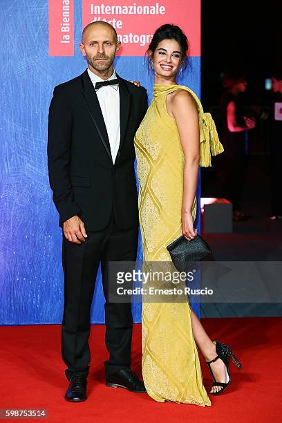Stefano Rosso and Francesca Chillemi attend the premiere of 'Franca: Chaos And Creation' during the 73rd Venice Film Festival at Sala Giardino on...