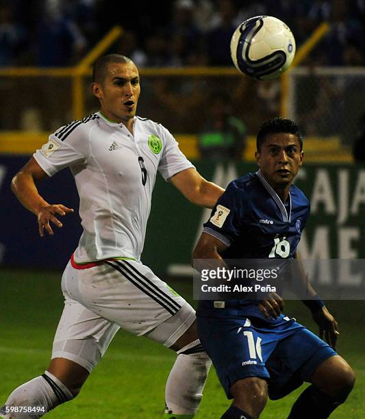 Oscar Ceren of El Salvador fights the ball with Jorge Torres of Mexico during a match between El Salvador and Mexico as part of FIFA 2018 World Cup...