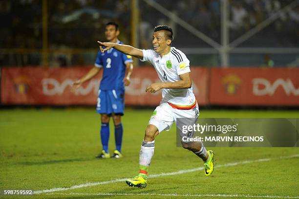 Mexico's Angel Sepulveda celebrates after scoring against El Salvador during their Russia 2018 FIFA World Cup Concacaf Qualifiers football match, at...