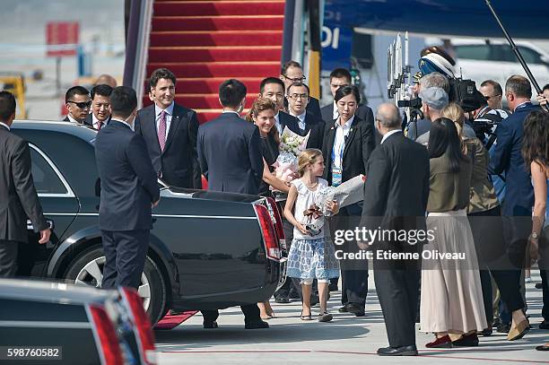 Prime Minister Justin Trudeau of Canada, his wife Sophie Gregoire Trudeau and their daughter arrive in Hangzhou to attend to the G20 Leader Summit on...