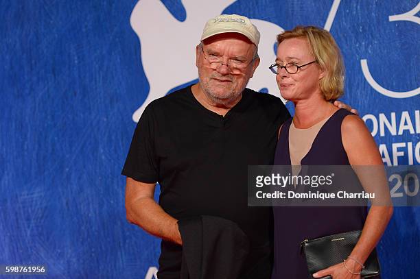 Peter Lindbergh and Petra Sedlaczek attend the premiere of 'Franca: Chaos And Creation' during the 73rd Venice Film Festival at Sala Giardino on...