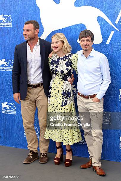 Liev Schreiber, Naomi Watts and Philippe Falardeau attend a photocall for 'The Bleeder' during the 73rd Venice Film Festival at Palazzo del Casino on...