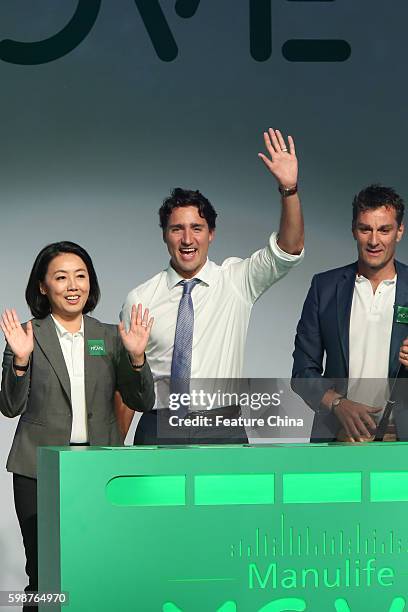 Canadian Prime Minister Justin Trudeau, center, attends the launch ceremony of Move program of Manulife, on September 02, 2016 in Shanghai, China....