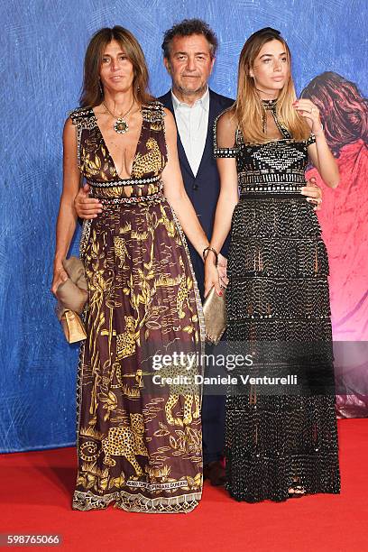 Camilla, Pietro and Virginia Valsecchi attend the premiere of 'Franca: Chaos And Creation' during the 73rd Venice Film Festival at Sala Giardino on...