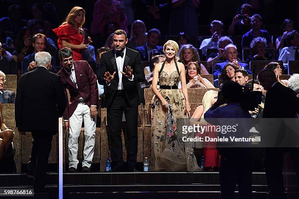 Philippe Falardeau, Liev Schreiber and Naomi Watts attend the Persol Tribute to Visionary Talent Award To Liev Schreiber Inside during the 73rd...