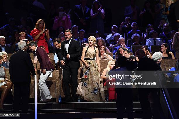 Philippe Falardeau, Liev Schreiber and Naomi Watts attend the Persol Tribute to Visionary Talent Award To Liev Schreiber Inside during the 73rd...