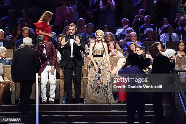 Philippe Falardeau, Liev Schreiber and Naomi Watts attend the Persol Tribute to Visionary Talent Award To Liev Schreiber Inside during the 73rd...