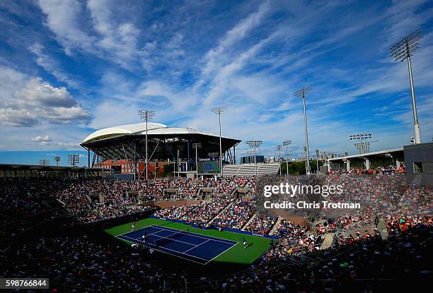 Gael Monfils of France plays against Nicolas Almagro of Spain in the third round Men's Singles match on Day Five of the 2016 US Open at the USTA...