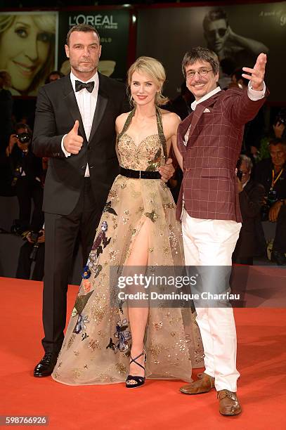 Liev Schreiber, Naomi Watts and director Philippe Falardeau attend the premiere of 'The Bleeder' during the 73rd Venice Film Festival at Sala Grande...