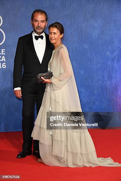 Remo Ruffini and Anna Imponente attend the premiere of 'Franca: Chaos And Creation' during the 73rd Venice Film Festival at Sala Giardino on...