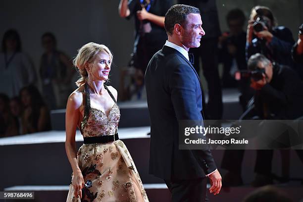 Liev Schreiber and Naomi Watts attend the premiere of 'Bleeder' during the 73rd Venice Film Festival at Sala Giardino on September 2, 2016 in Venice,...