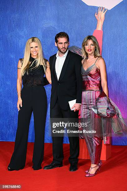 Michelle Hunziker, Tomaso Trussardi, Gaia Trussardi attend the premiere of 'Franca: Chaos And Creation' during the 73rd Venice Film Festival at Sala...