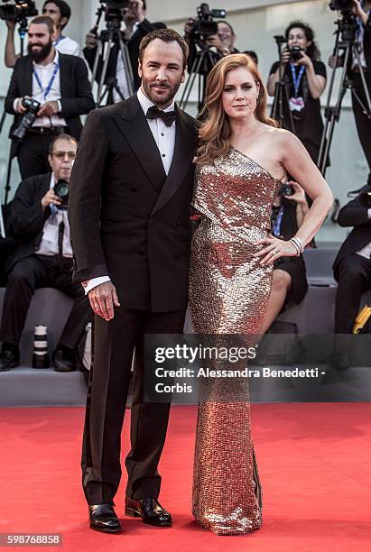Amy Adams and Tom Ford attend the premiere of Nocturnal Animals during the 73rd Venice Film Festival on September 2, 2016 in Venice, Italy.