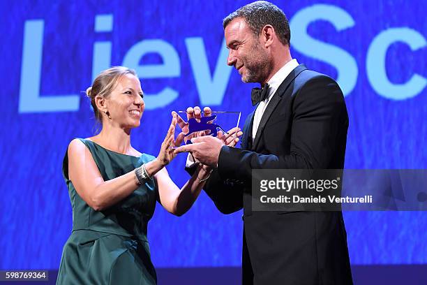 Liev Schreiber is awarded with the Persol tribute to Visionary Talent Award 2016 at the premiere of 'The Bleeder' during the 73rd Venice Film...
