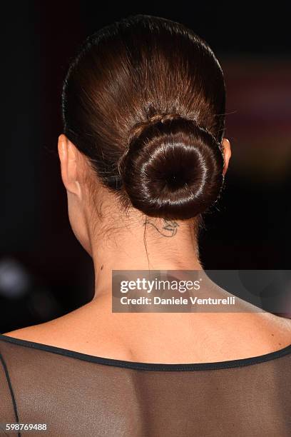 Penelope Landini, hair detail, attends the premiere of 'The Bleeder' during the 73rd Venice Film Festival at Sala Grande on September 2, 2016 in...