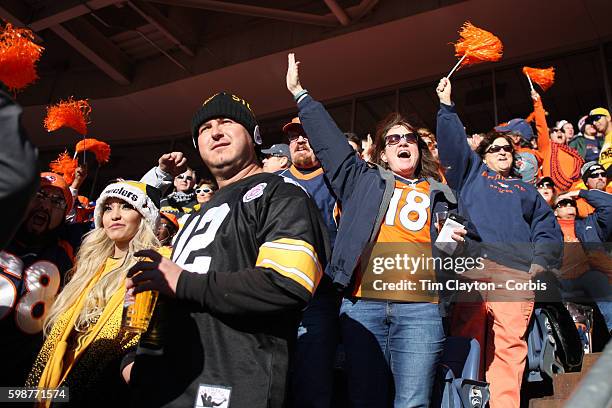 Fans react during the Denver Broncos vs Pittsburgh Steelers, NFL Divisional Round match at Authority Field at Mile High, Denver, Colorado. 17th...