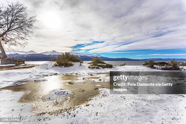 long exposure picture of lake fagnano in tierra del fuego, argentina - darwin waterfront stock pictures, royalty-free photos & images