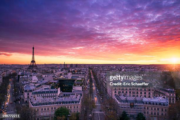 sunset in paris - paris skyline sunset stock pictures, royalty-free photos & images