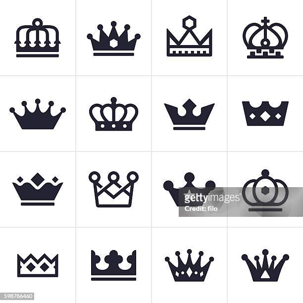 ilustraciones, imágenes clip art, dibujos animados e iconos de stock de iconos y símbolos de la corona - príncipe persona de la realeza