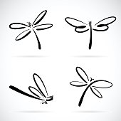 Vector group of dragonfly sketch.