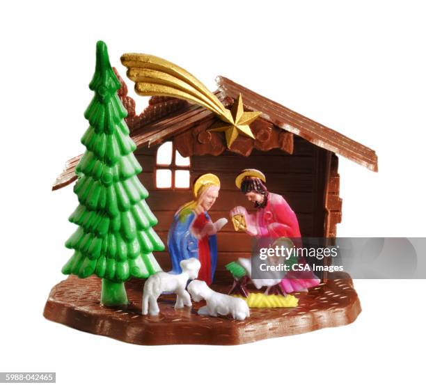 plastic nativity scene - nativity scene white background stock pictures, royalty-free photos & images