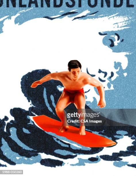 ilustrações, clipart, desenhos animados e ícones de surfer figurine on wave - figurine