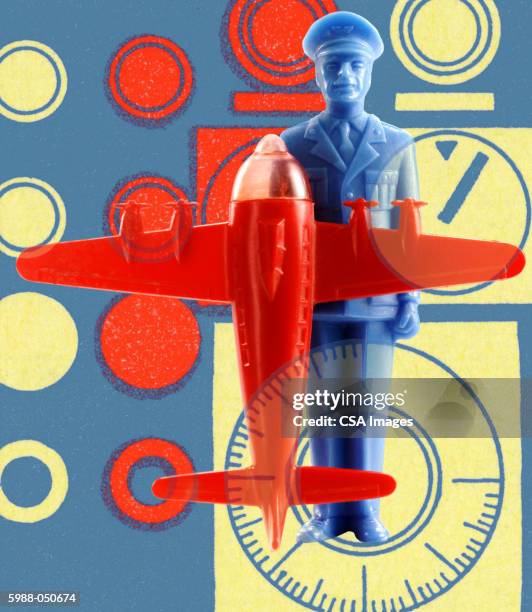plastic airplane and pilot - child pilot stock illustrations