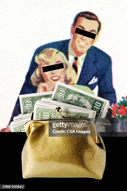 purse full of play money - couple relationship stock illustrations