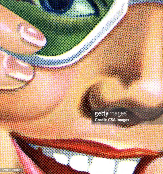 partial view of woman's face - woman smiling stock-grafiken, -clipart, -cartoons und -symbole