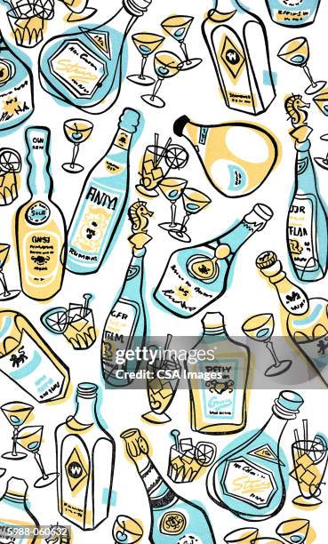 assorted drinks and bottles - temptation stock illustrations