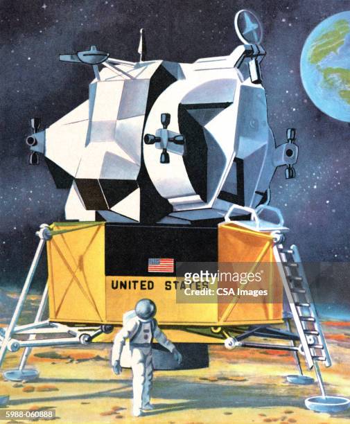 astronaut and moon unit - spaceship stock illustrations