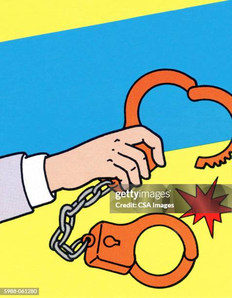 stockillustraties, clipart, cartoons en iconen met hand holding handcuffs - handcuffs